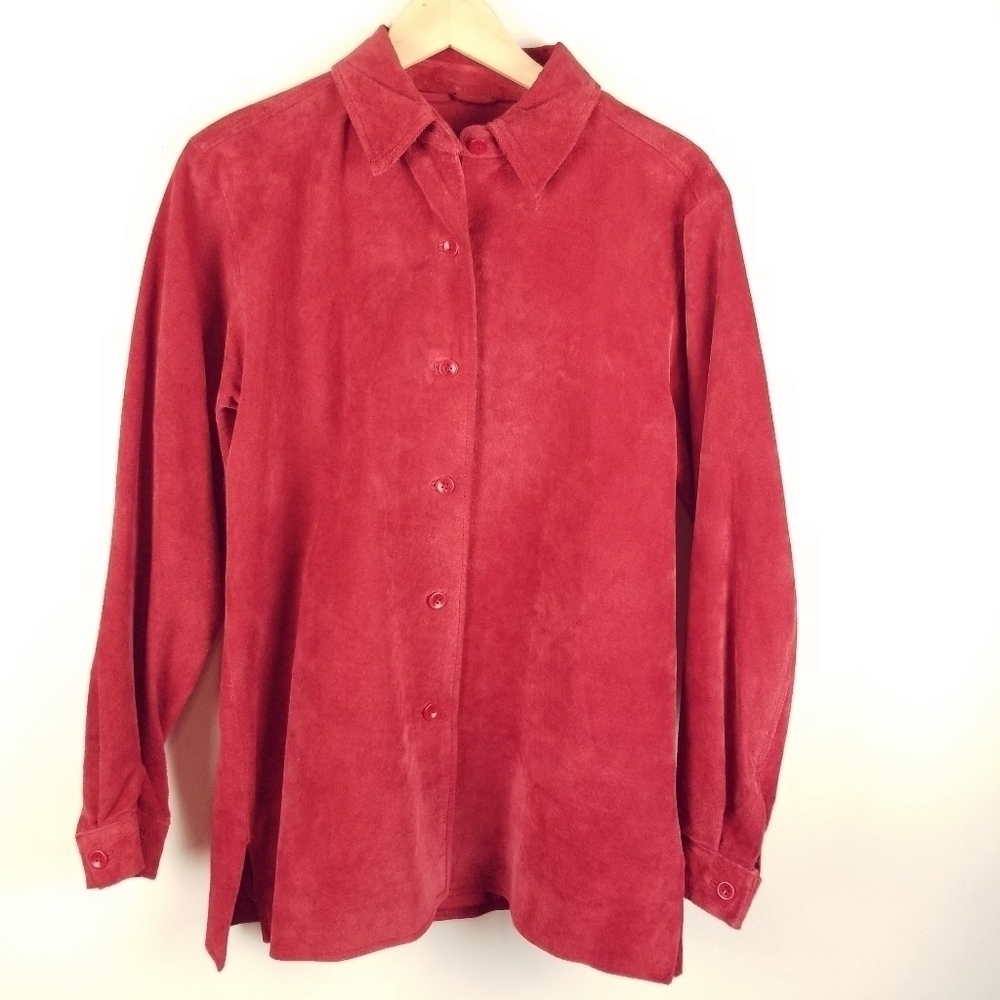 Vintage Rafaella Sport Medium red leather Shirt Shacket Tunic